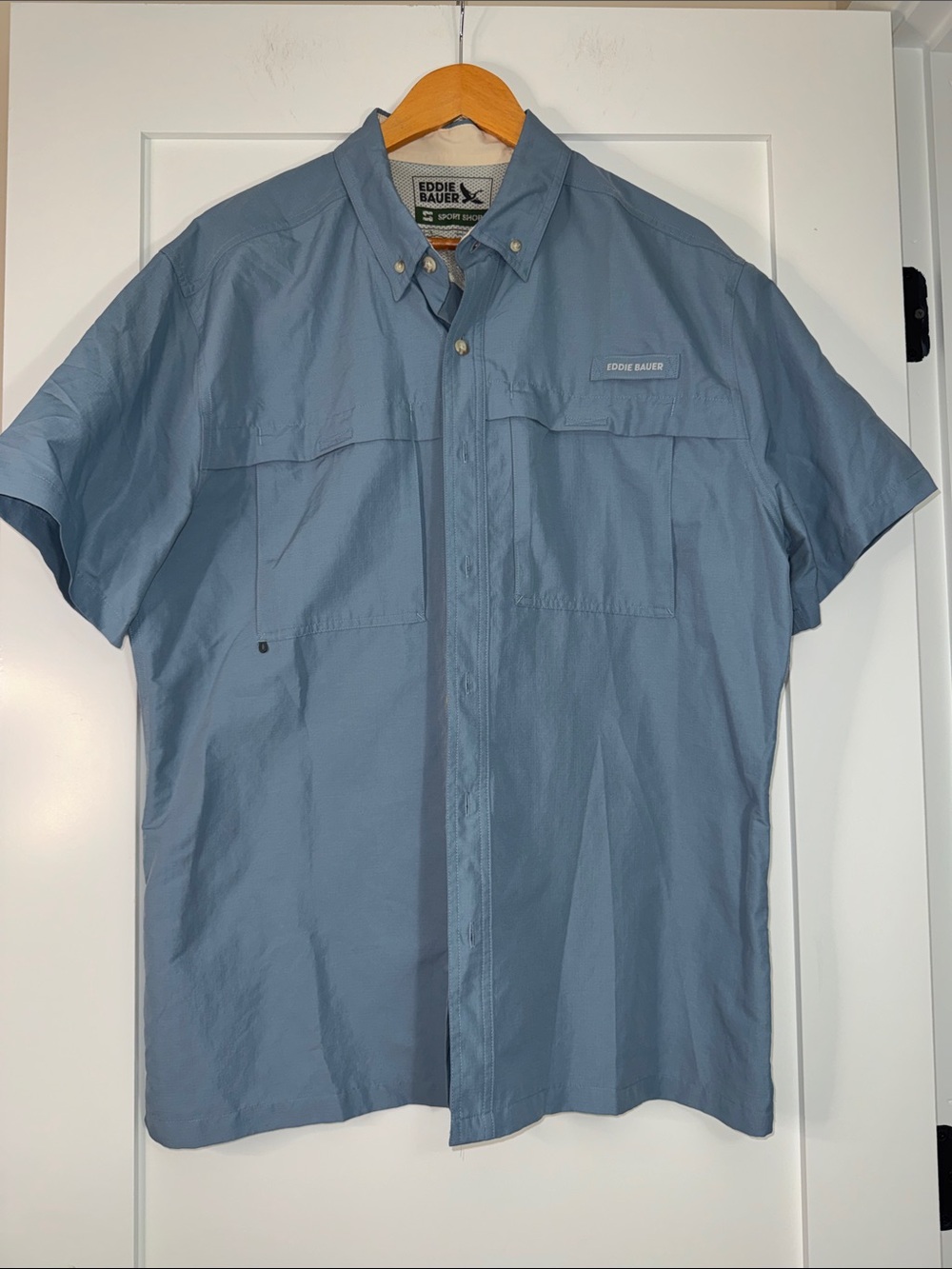 Eddie Bauer Sport Short-Sleeve Button-Down Hiking Dusty Blue Sz Large Gorpcore